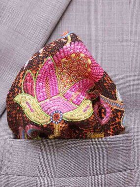 Gascoigne Hand Stitched Pocket Square Multicolor Floral Cotton Men's